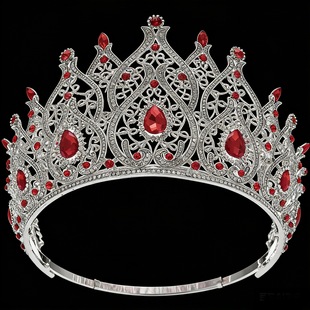 奢华满钻红色皇冠头饰 欧式女王范大圆冠 婚纱写真造型配饰