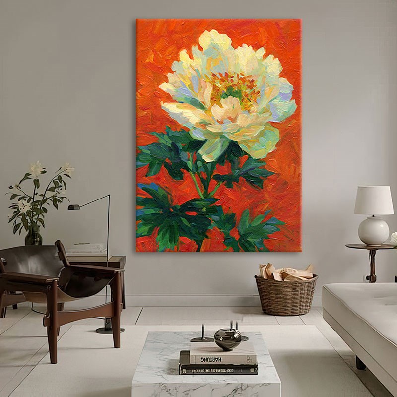 纯手绘牡丹花开富贵m玄关装饰画客厅丙烯花卉挂画肌理油画轻奢壁图片