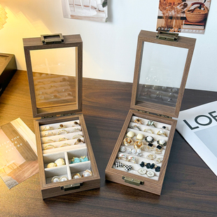 首饰盒小型高档精致实木便携多格戒指手饰饰品耳饰耳环耳钉收纳盒