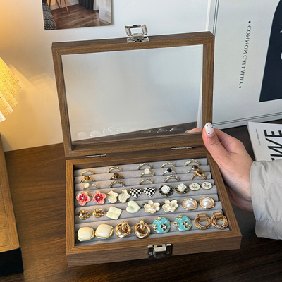 黑胡桃木纹便携小型首饰收纳盒