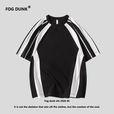 FOG DUNK运动风撞色拼接短袖T恤男美式休闲落肩重磅