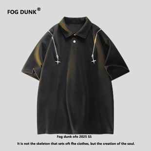 DUNK翻领美式 简约痞帅男士 复古短袖 半袖 潮流休闲 T恤男夏季 FOG