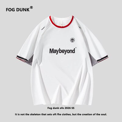 FOG DUNK美式复古运动风短袖T恤男宽松撞色字母印花上衣