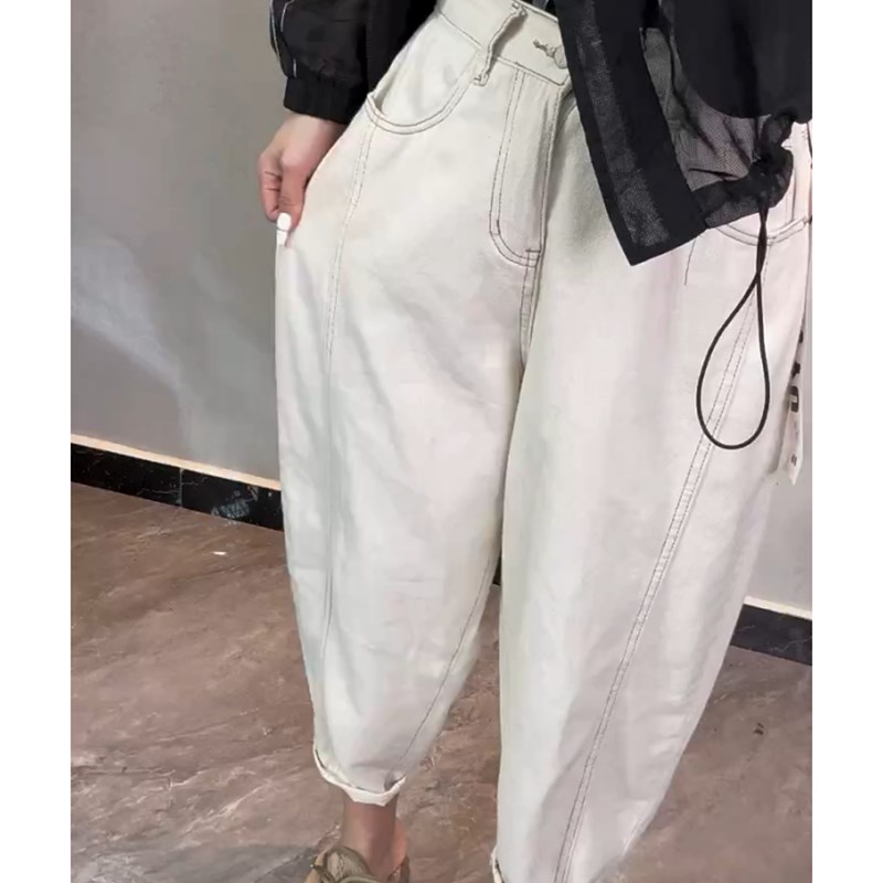 白色哈伦牛仔裤女2024年春w夏新款九分阔腿裤宽松显瘦萝卜老爹裤