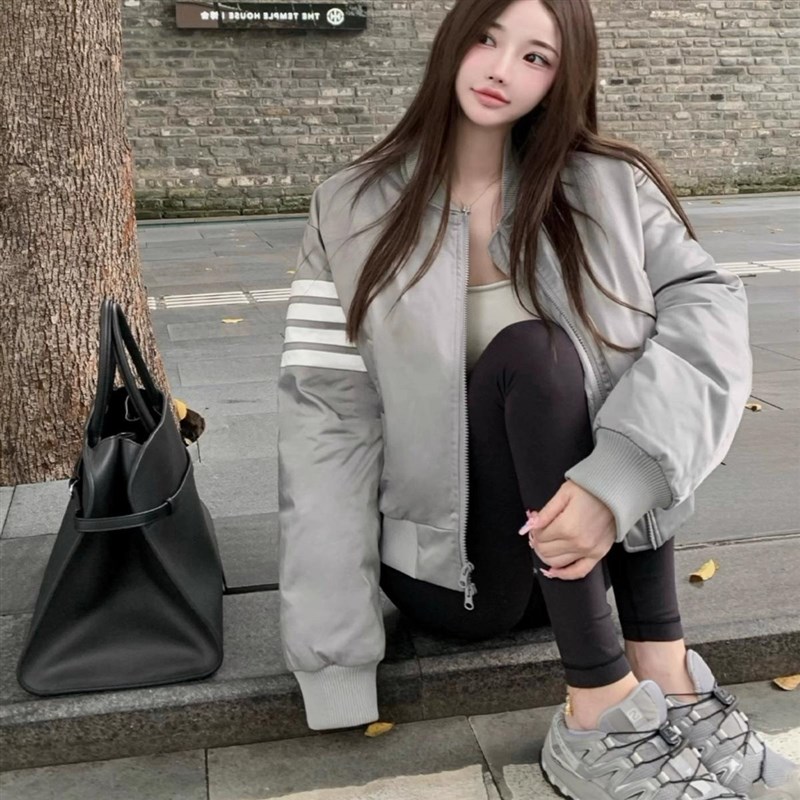 韩版撞色棒球棉服女秋冬新款加y厚慵懒风休闲短款高级感气质外套