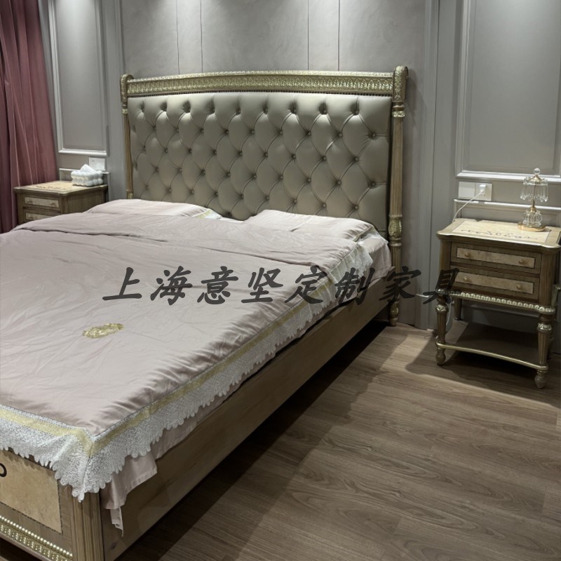 法式复古b实木手工雕花双人床美式主卧别墅真皮婚床2米大床公主床
