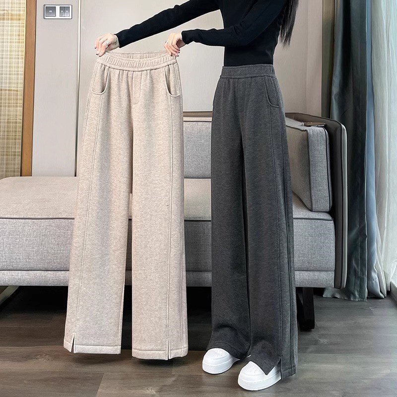女童运动裤春秋2025新款韩版毛A呢阔腿裤儿童开叉休闲裤子直筒卫