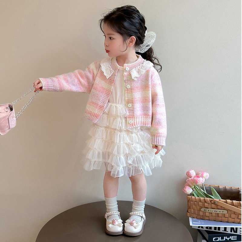 女童连衣裙春装2j025新款儿童开衫毛衣裙子两件套春秋季公主裙套