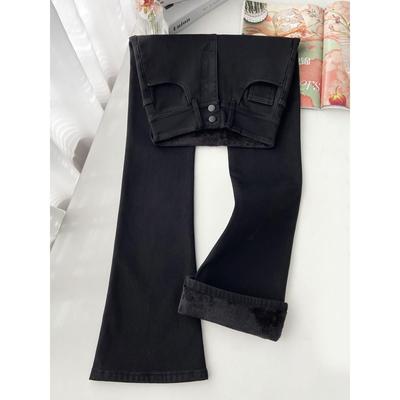 黑色加绒加厚微喇牛仔裤女2025年新款高腰弹力显瘦加长高个子喇叭