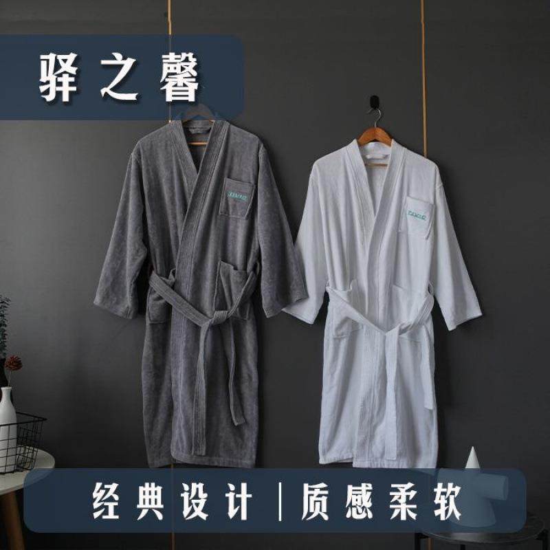五星级酒店专用浴袍情侣连帽款浴袍加长脚踝吸水速干带帽纯棉浴袍