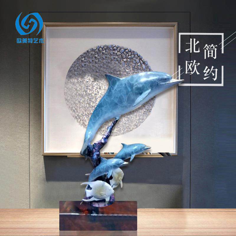 欧式铸铜工艺品海豚雕塑酒柜装饰品户外水景庭院园林景观动物摆件