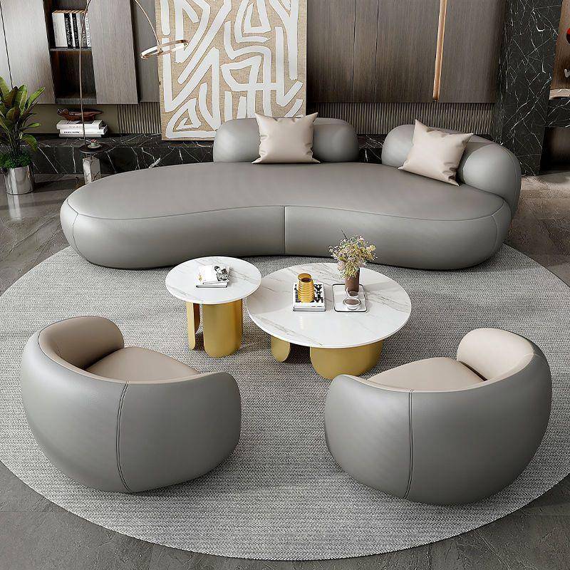 弧形奶油风院休闲沙发客厅小户型轻奢简约沙发会客接待沙发椅