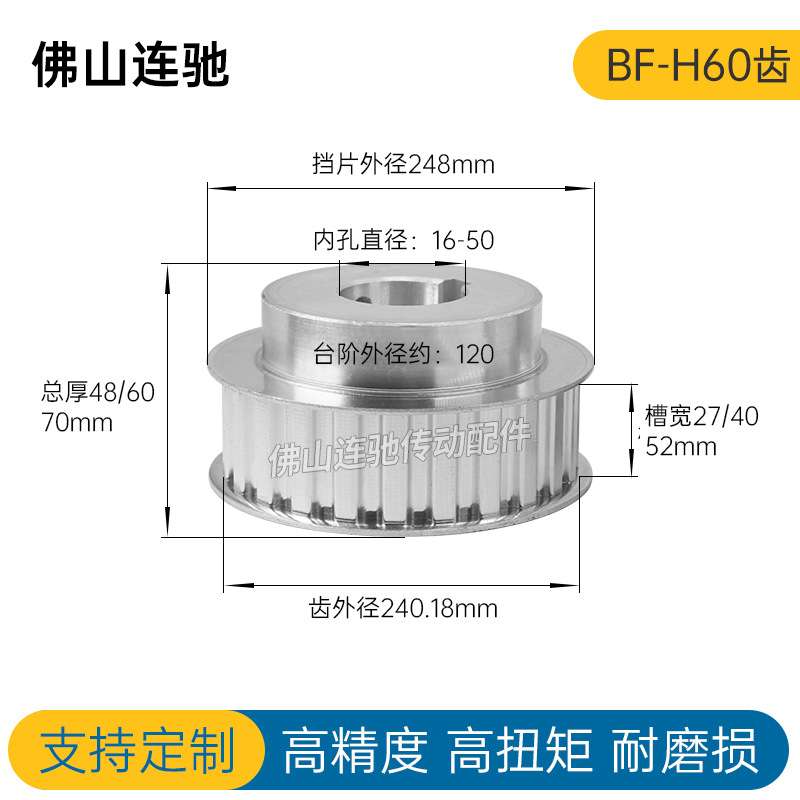 H60齿同步带轮BF型 铝合金同步轮ATPA60H100-B-N17-35 150