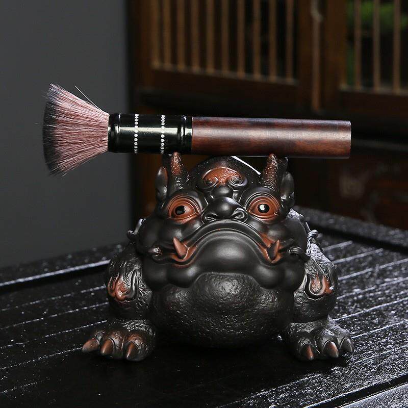 大号紫陶三足龙蟾龙龟茶宠招财手工金蟾茶桌神兽创意摆件跨境