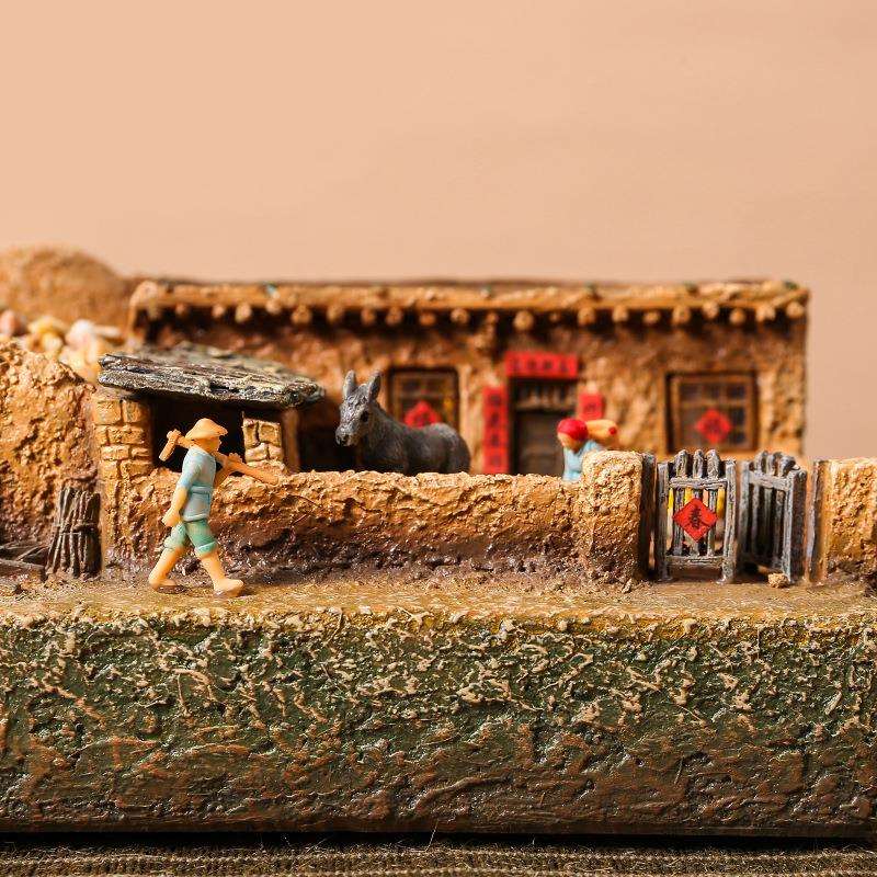 复古农家西北老房子摆件室内书柜博古架装饰品桌面微景观造景摆设