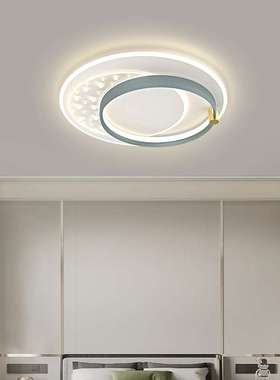 现代简约LED白灰色吸顶灯镂空亚克力+铁艺圆环形客厅灯卧室书房灯