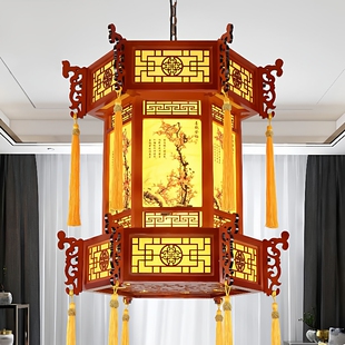 中式仿古宫灯客厅大堂茶楼酒楼博物馆寺院庙宇装饰全实木灯具吊灯