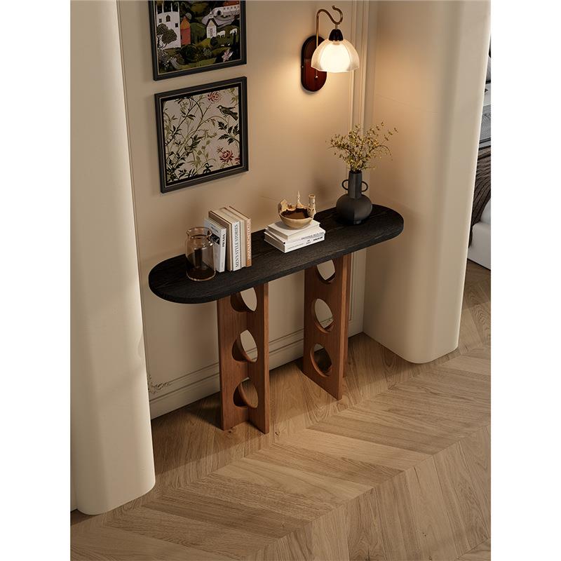 新中式实木镂空玄关台现代简约风拼色入户玄关柜展示台端景台供桌