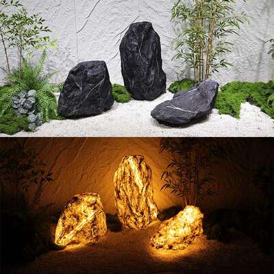 LED仿真发光石头户外庭院防水草坪灯别墅造景亮光石头装饰摆件