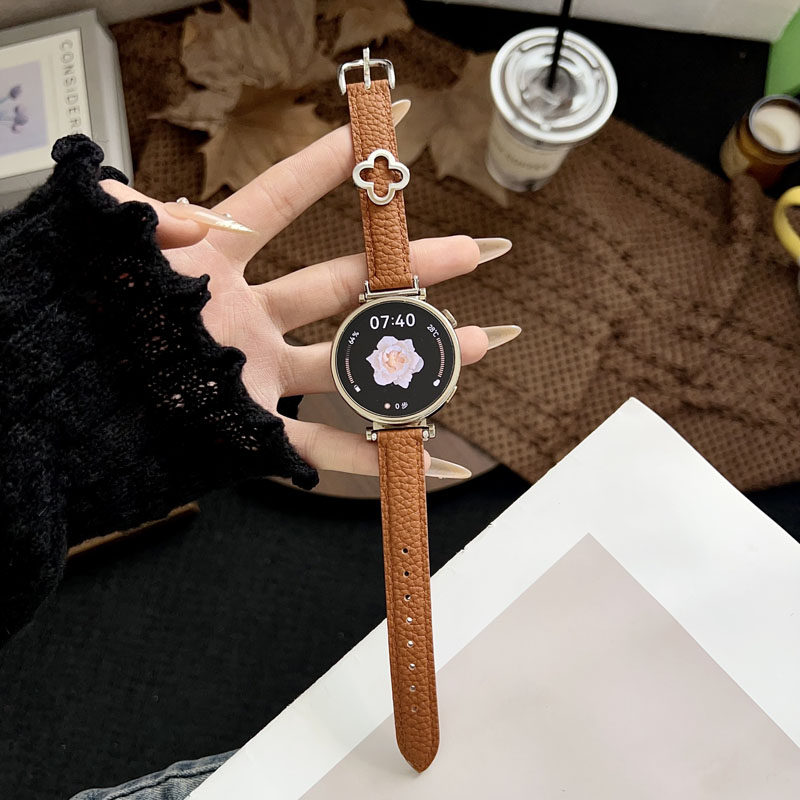 适用GT6华为GT5 pro手表GT4表带gt3真皮荔枝纹watch5/4/3女新款四叶草腕带荣耀5 Magic2手环10替换Fit4透气