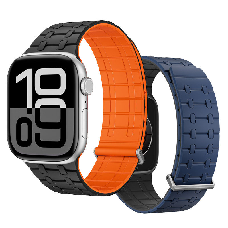 适用苹果iwatch S10手表S9表带硅胶磁吸表带S8/7/6/5/4/3透气Ultra3/2运动简约41mm/38/45男女款腕带