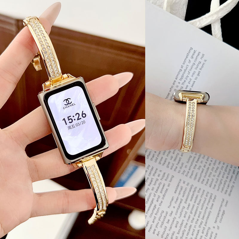 适用华为watch手环11手表表带10/9镶钻金属手镯表带Fit4女新款FIT3轻奢高级感细款小香风