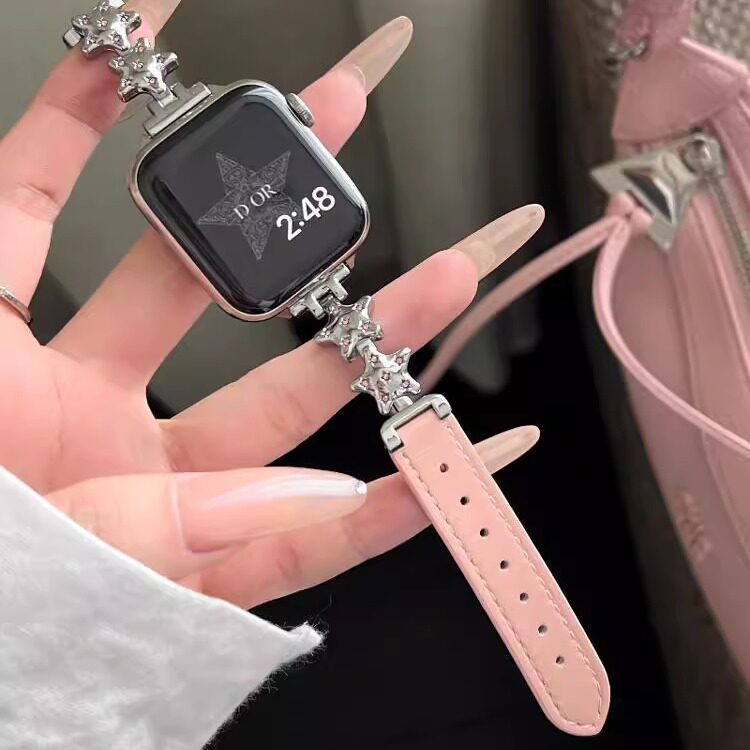 适用苹果iwatch S10表带S9手表镶钻星星真皮表带S8/7/6/5/4/3/Ultra3/2高级感小众轻奢38/41mm百搭45替换带