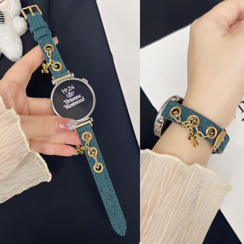 适用小米链条牛仔拼真皮表带