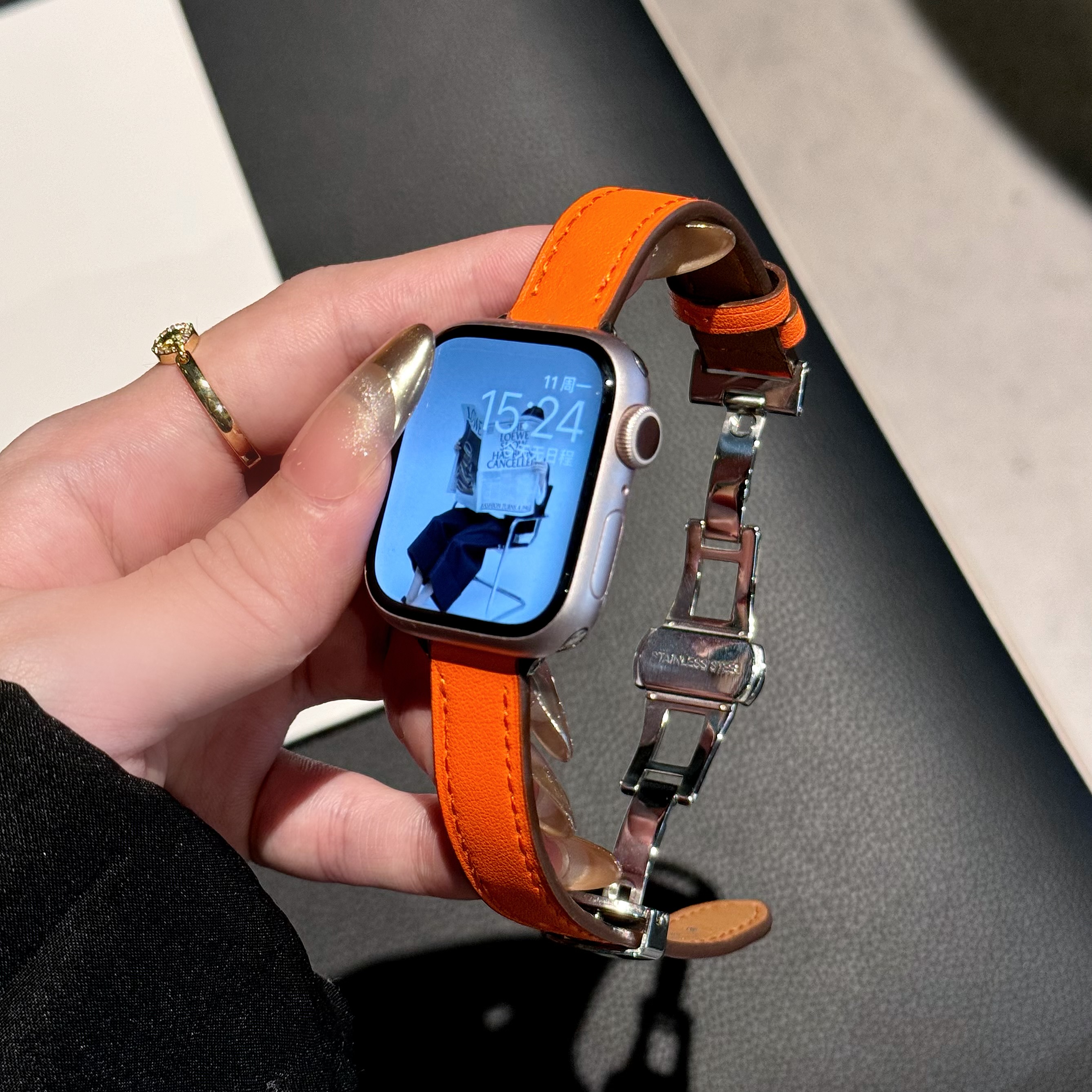 佐仕盾iwatch蝴蝶扣真皮表带