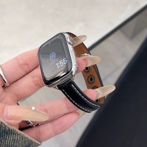 适用苹果iwatch S10手表S9表带潮酷复古真皮钮扣S8/7/6/5/4/3高级感轻奢Ultra3/2百搭替换带38mm/45mm