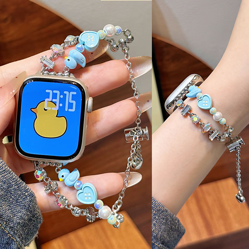 适用华为手表watch FIT4表带FIT3爱心鸭手环10/9/8女款gt5腕带GT4/3/2带钻手链watch543小清新表带夏日pro