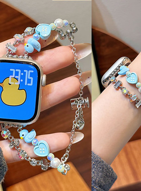 适用华为手表watch FIT4表带FIT3爱心鸭手环10/9/8女款gt5腕带GT4/3/2带钻手链watch543小清新表带夏日pro