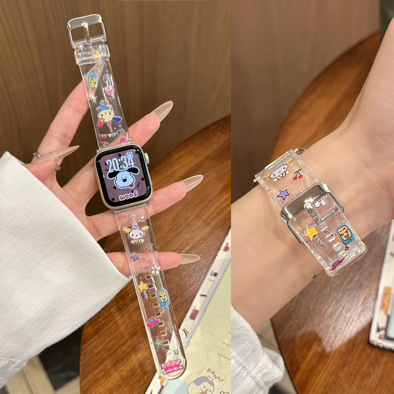 适用苹果iwatch S10手表S9表带S8可爱小兔S7透明TPU表带S6543女生腕带Ultra2夏透气潮款创意小众新款