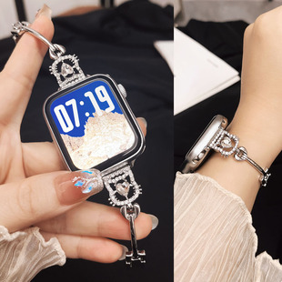 适用苹果iwatch S10手表S9表带S8镶钻爱心手镯S76543女款新表带Ultra2轻奢SE透气百搭潮款applewatch