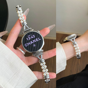 适用三星watch 8手表表带Watch 7 Utra小香风镶钻珍珠6/5/4/3 classic女款腕带金属表带active透气替换带夏日