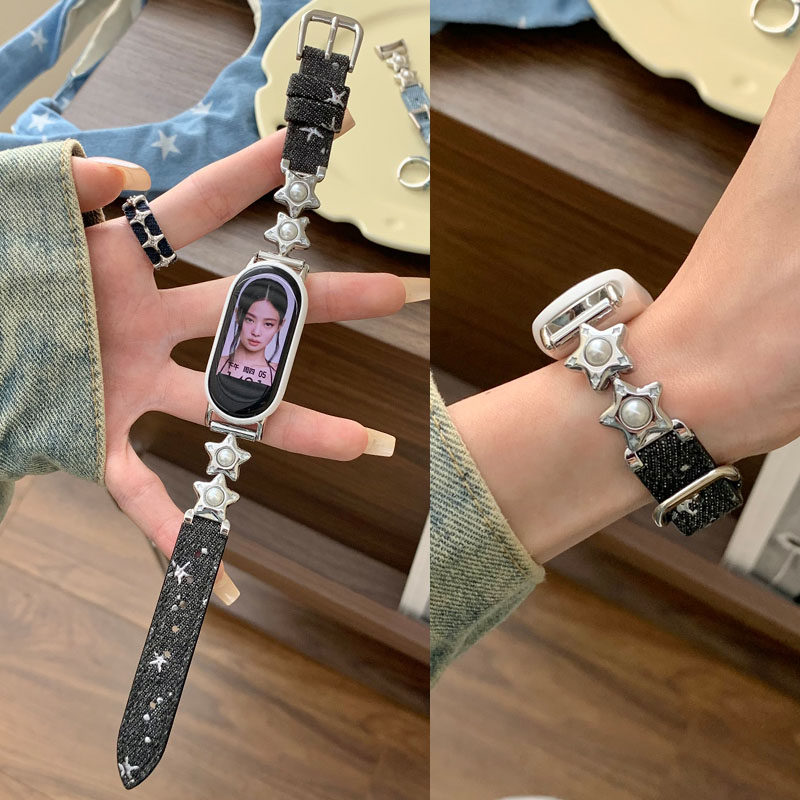 适用小米手环10手表手环9表带9pro/8/8pro星星珍珠牛仔红米watch5女款腕带watch4小米S4 41mm表带S3/S2小香风