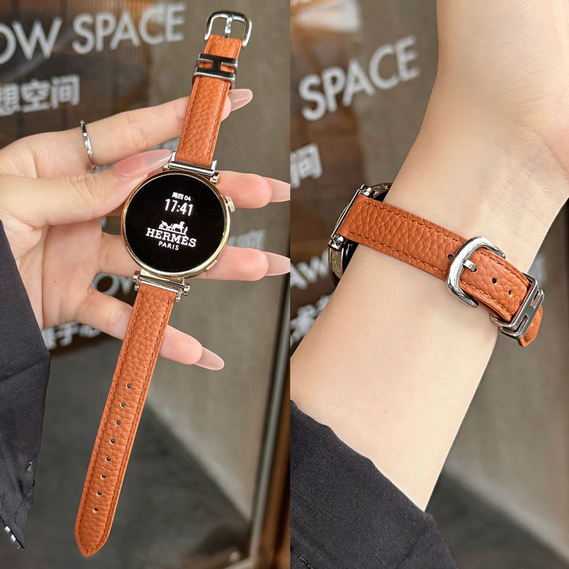 适用三星Galaxy watch 8手表表带Watch 7Ultr真皮荔枝纹H扣表带5/4/3简约男女款表带active透气替换带高级感