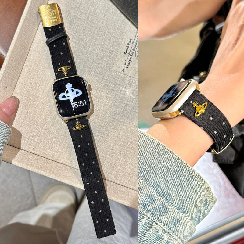 适用苹果毛呢拼皮表带