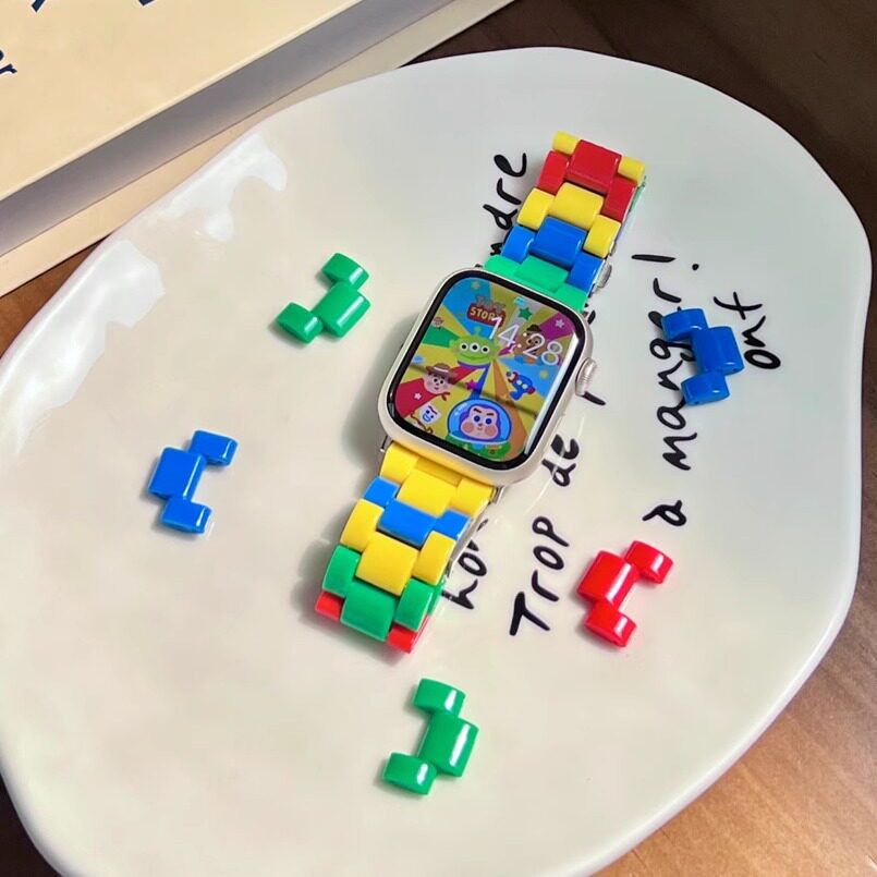 适用苹果iwatch S10手表S9表带彩色积木S8/7/6/5/4/3轻奢高级感Ultra3/2小众手链式替换带45mm/38/41