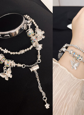 适用小米watch S4 41mm表带S3/S2镶钻盘缠手链color2金属链条女款腕带手环10/9/8/9pro/8pro新款红米watch54