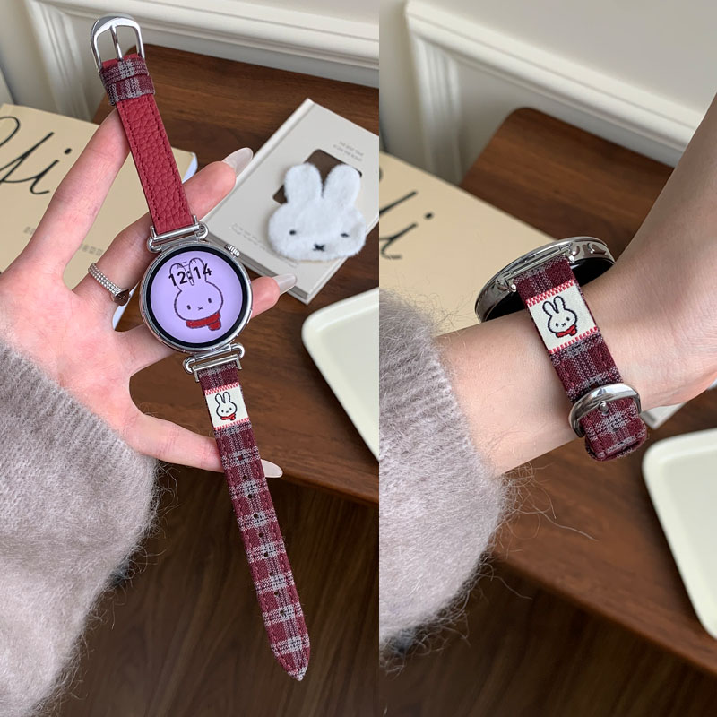 适用GT6华为GT5手表GT4表带FIT4格子纹真皮表带gt5pro女新款腕带gt3/2透气watch5/4/3潮pro荣耀magic5替换带