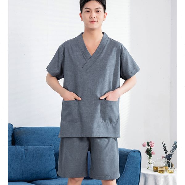 中式风格汗蒸服男理疗会所SPA大码桑拿按摩客人用浴服沐足洗浴场