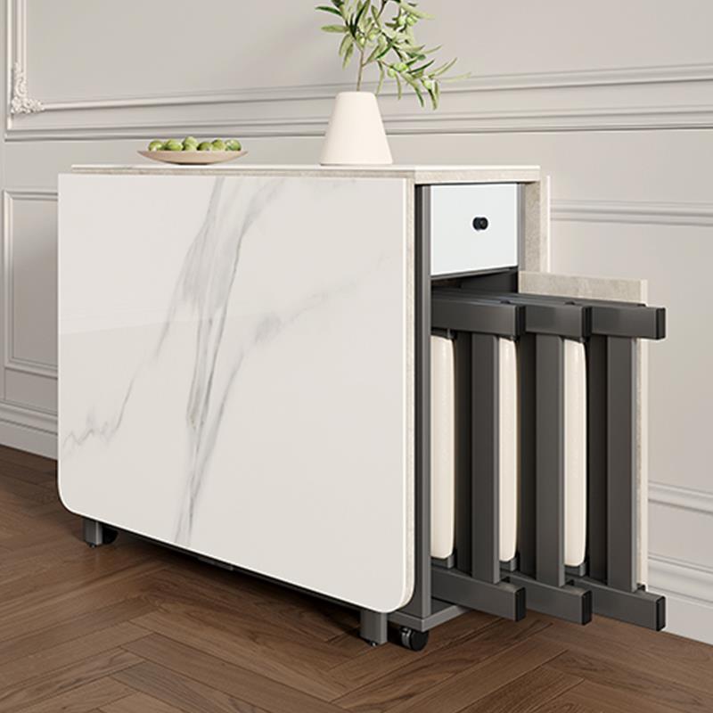 岩板折叠餐桌2024新款小户型家用现代简约可移动伸缩长方形吃饭桌