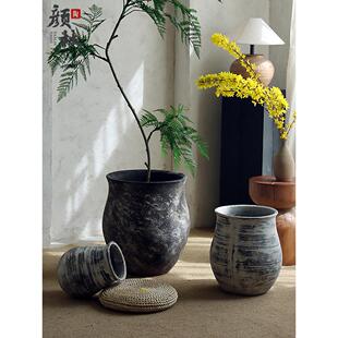 覆古创意落地水泥花盆龙血树千年木绿植盆酒店商场服装店装饰花器