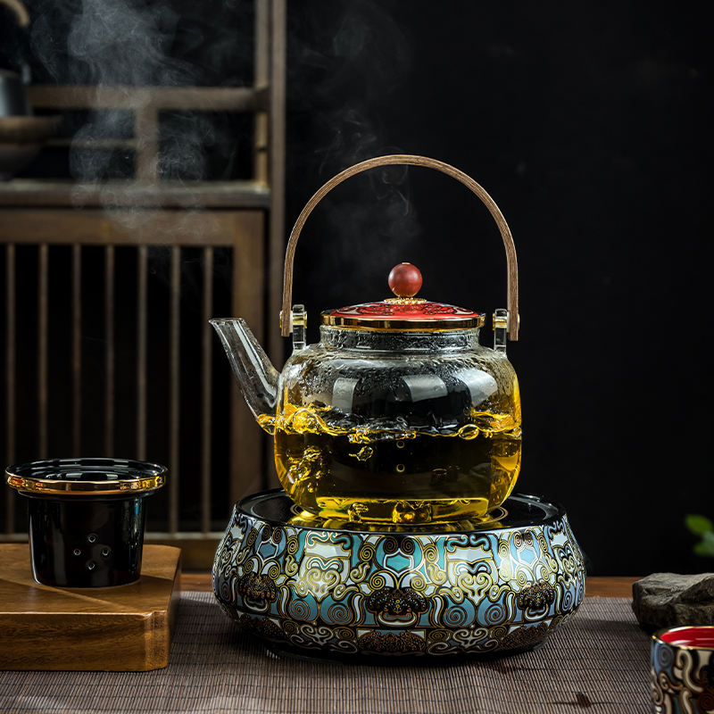 沅鱼金银错电陶炉煮茶家用玻璃提梁壶高档煮茶器煮茶炉煮水泡茶壶