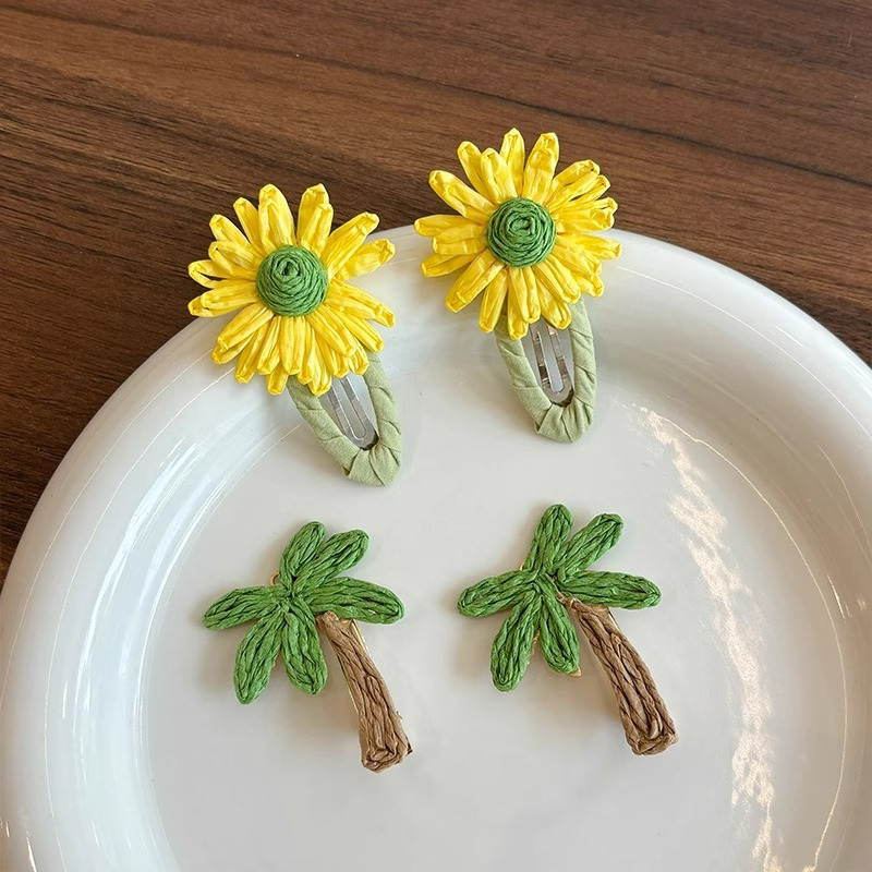 名狐椰树雏菊草编发夹