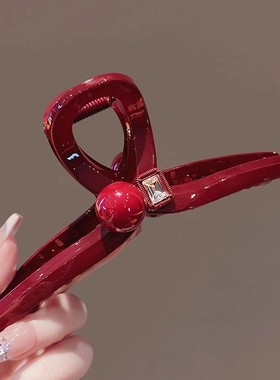 红色新款发夹女秋冬大号抓夹后脑勺夹子高级感盘发鲨鱼夹时尚发卡