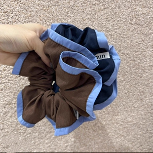 蓝色布艺大肠发圈 咖色 ins复古时髦头绳 经典 名狐miu系