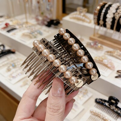 发梳插梳小号韩国简约百搭珍珠水钻边夹刘海夹顶夹发饰刘海梳大号