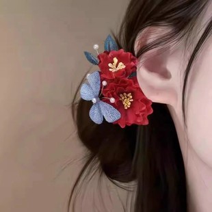 十里红妆~新中式红色花朵发夹新娘旗袍结婚盘发头饰订婚旅行发卡